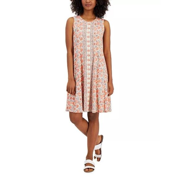 Style & Co Printed Sleeveless Floral Summer Flip Flop Dress Coral - Size M (VV) - Picture 2 of 10